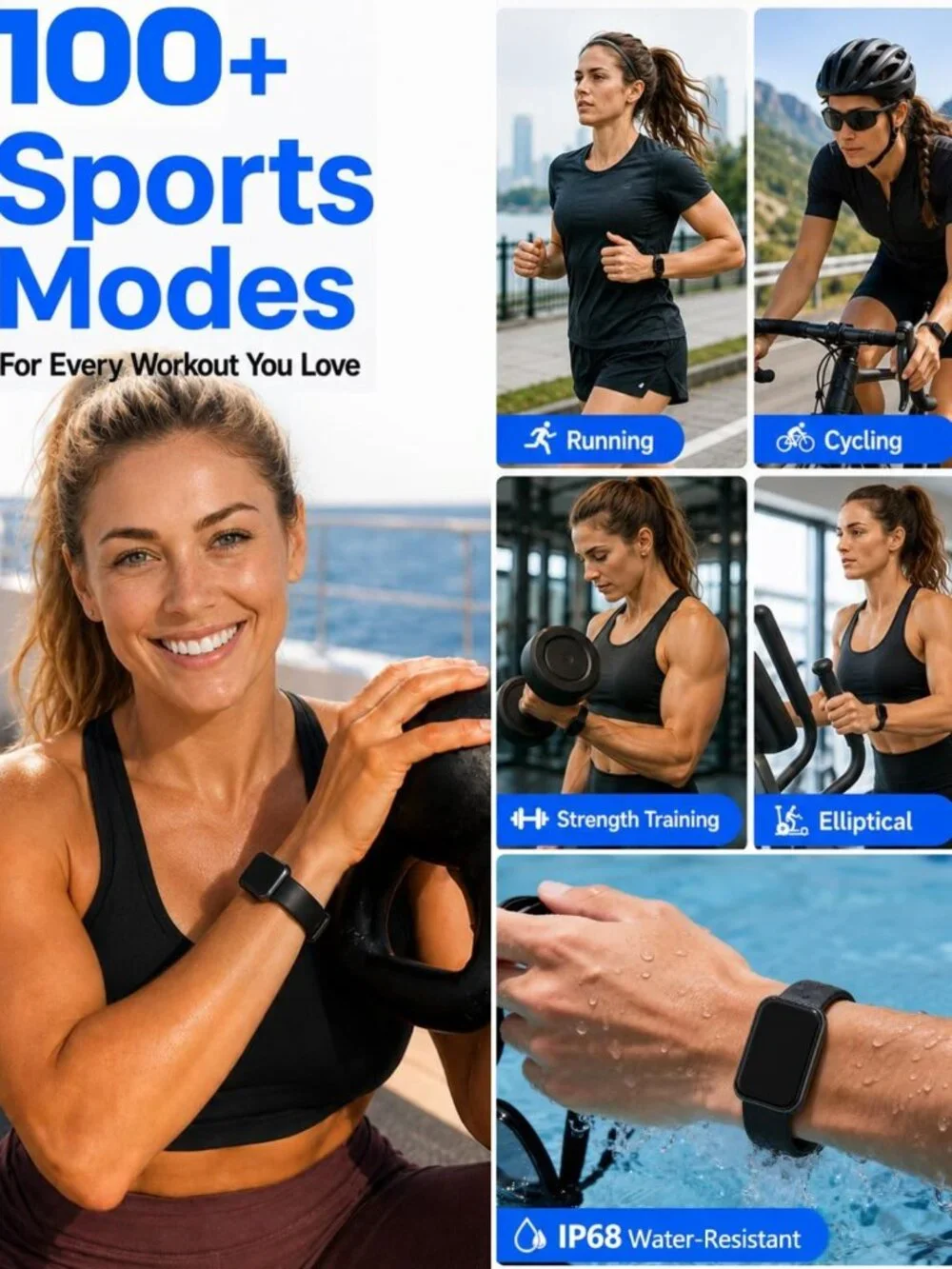 24/7 Heart Rate & Blood Pressure Monitor Smart Watch, Sleep Tracker, IP68